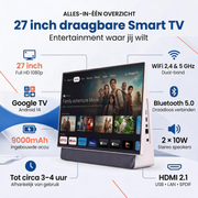 Oneproduct Draagbare TV 27 Inch met Accu - Google TV - Full HD