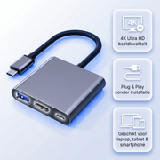 DM USB-C naar HDMI Adapter - 4K USB-C Hub - HDMI Splitter met USB Poorten