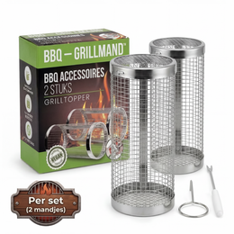 Oneproduct BBQ grillmand set 2 stuks inclusief draaihaken en grillvorkjes