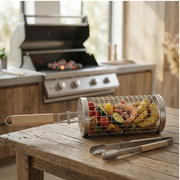 Oneproduct BBQ Grillmand met Houten Handvat - Grillrooster voor Groente, Vis & Vlees - BBQ Accessoires