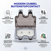Oneproduct Dubbel Buitenstopcontact IP66 Grijs - Waterdichte Wandcontactdoos voor Buiten