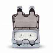 Oneproduct Dubbel Buitenstopcontact IP66 Grijs - Waterdichte Wandcontactdoos voor Buiten