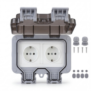 Oneproduct Dubbel Buitenstopcontact IP66 Grijs - Waterdichte Wandcontactdoos voor Buiten