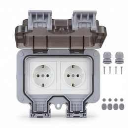 Oneproduct Dubbel Buitenstopcontact IP66 Grijs - Waterdichte Wandcontactdoos voor Buiten