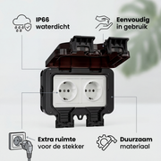 Oneproduct Buiten Stopcontact IP66 - Waterdichte Stekkerdoos voor Buiten - Wandcontactdoos Zwart