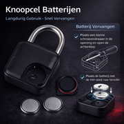 Oneproduct Smart Hangslot met Vingerafdruk - Bluetooth Fietsslot - IP67 Waterdicht - Tuya Smart Life