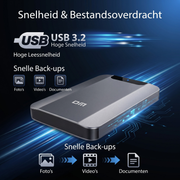 DM Externe Harde Schijf 500GB Antraciet - USB 3.2 Portable HDD van Metaal
