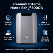 DM Externe Harde Schijf 500GB Antraciet - USB 3.2 Portable HDD van Metaal