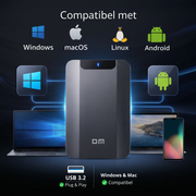 DM Externe Harde Schijf 500GB Antraciet - USB 3.2 Portable HDD van Metaal