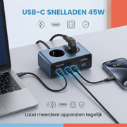 LDNIO Stekkerblok met USB-C 45W - 2 Stopcontacten & Snellader - 2 USB-C - 2 Meter Kabel