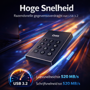 Perfect Speed Externe SSD 256GB - USB-C - Pincode Beveiliging - 520MB/s - Zwart