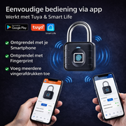 Oneproduct Smart Hangslot met Vingerafdruk - Bluetooth Fietsslot - IP67 Waterdicht - Tuya Smart Life