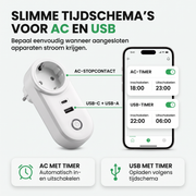 Slimme wifi stekker met afzonderlijke timers voor AC-stopcontact en USB-poorten