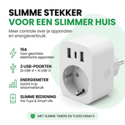 Oneproduct Slimme Stekker met USB C - 16A  Energiemeter - Wifi - Tuya & Smart Life