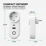 Compacte Oneproduct wifi stekker met USB-C en USB-A met afmetingen