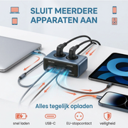 LDNIO Stekkerblok met USB-C 45W - 2 Stopcontacten & Snellader - 2 USB-C - 2 Meter Kabel