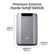 DM Externe Harde Schijf 500GB Antraciet - USB 3.2 Portable HDD van Metaal