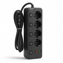 Oneproduct stekkerdoos zwart met USB-C en 4 USB poorten
