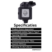 Oneproduct Buiten Stopcontact IP66 Zwart - Waterdichte Tuincontactdoos voor Buiten
