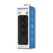 Oneproduct Stekkerdoos met USB-C - 4 Stopcontacten & 4 USB Poorten - Zwart - 2 Meter Snoer