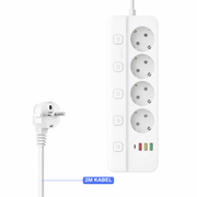 Oneproduct Stekkerdoos met USB-C - 4 Stopcontacten & 4 USB Poorten - Wit - 2 Meter Snoer