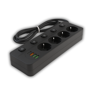 Oneproduct Stekkerdoos met USB-C - 4 Stopcontacten & 4 USB Poorten - Zwart - 2 Meter Snoer