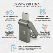 Perfect Speed Mini USB Stick 32GB - USB-C & USB-A - Compacte Dual USB Stick - Black Edition