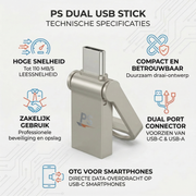 Perfect Speed USB Stick 64GB - USB-C & USB 3.0 - High Speed Flash Drive - Ultradun Metaal Design