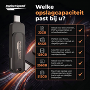 Perfect Speed USB Stick 256GB USB-C - Grote Opslag voor Back-ups & Bestanden