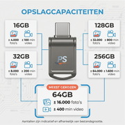 Perfect Speed Mini USB Stick 32GB - USB-C & USB-A - Compacte Dual USB Stick - Black Edition