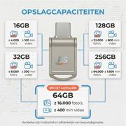 Perfect Speed USB Stick 64GB - USB-C & USB 3.0 - High Speed Flash Drive - Ultradun Metaal Design